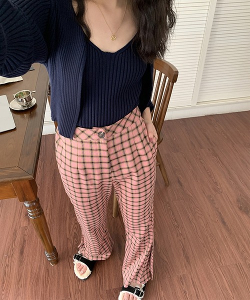 aimoha（アイモハ）の「チェック柄セミフレアスラックス（スラックス・レディース・ピンク・LARGE/X-LARGE/SMALL/MEDIUM）」の13枚目の写真