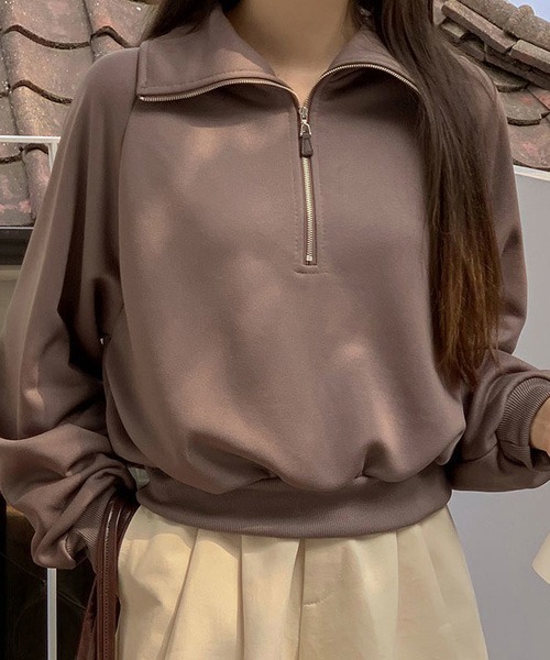 SONA（ソナ）の「SONYUNARA ハーフジップアップセミクロップトレーナー（スウェット・レディース・ブラウン/オートミール・FREE）」の21枚目の写真