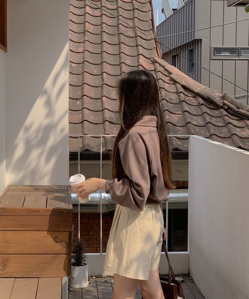 SONA（ソナ）の「SONYUNARA ハーフジップアップセミクロップトレーナー（スウェット・レディース・ブラウン/オートミール・FREE）」の7枚目の写真