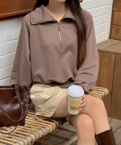 SONA（ソナ）の「SONYUNARA ハーフジップアップセミクロップトレーナー（スウェット・レディース・ブラウン/オートミール・FREE）」の16枚目の写真