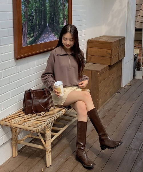 SONA（ソナ）の「SONYUNARA ハーフジップアップセミクロップトレーナー（スウェット・レディース・ブラウン/オートミール・FREE）」の15枚目の写真