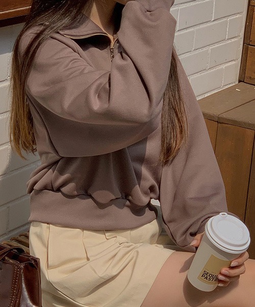 SONA（ソナ）の「SONYUNARA ハーフジップアップセミクロップトレーナー（スウェット・レディース・ブラウン/オートミール・FREE）」の8枚目の写真