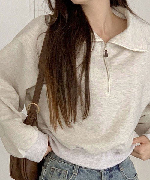 SONA（ソナ）の「SONYUNARA ハーフジップアップセミクロップトレーナー（スウェット・レディース・ブラウン/オートミール・FREE）」の9枚目の写真