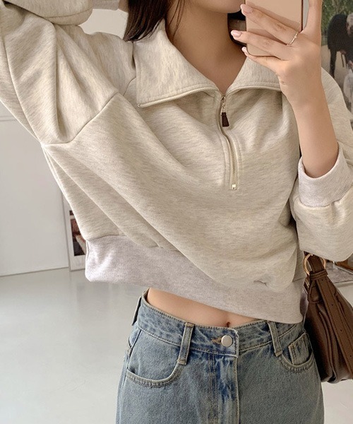 SONA（ソナ）の「SONYUNARA ハーフジップアップセミクロップトレーナー（スウェット・レディース・ブラウン/オートミール・FREE）」の5枚目の写真