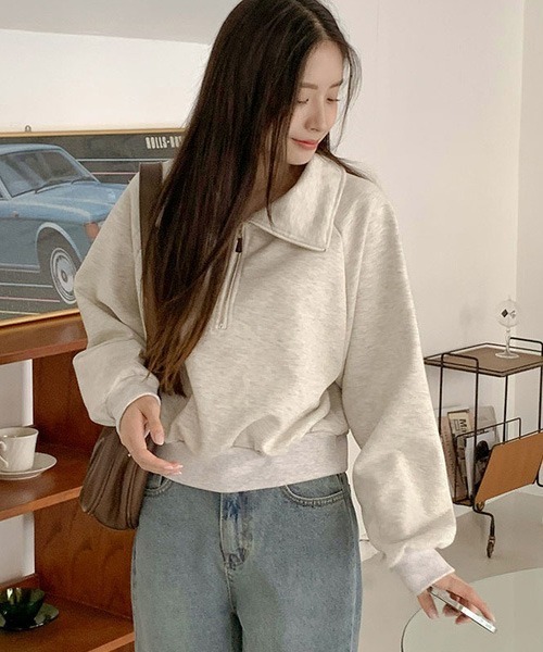 SONA（ソナ）の「SONYUNARA ハーフジップアップセミクロップトレーナー（スウェット・レディース・ブラウン/オートミール・FREE）」の13枚目の写真