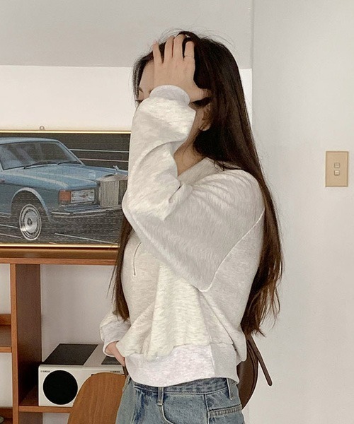 SONA（ソナ）の「SONYUNARA ハーフジップアップセミクロップトレーナー（スウェット・レディース・ブラウン/オートミール・FREE）」の18枚目の写真