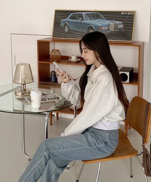 SONA（ソナ）の「SONYUNARA ハーフジップアップセミクロップトレーナー（スウェット・レディース・ブラウン/オートミール・FREE）」の22枚目の写真