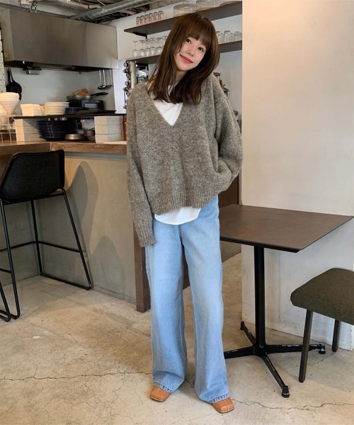 titivate（ティティベイト）の「Vﾈｯｸｵｰﾊﾞｰｻｲｽﾞﾆｯﾄ（ニット/セーター・レディース・ブラウン/アイボリー/グレー・S/M）」の18枚目の写真