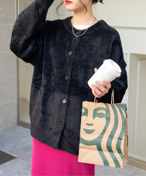 WEGO（ウィゴー）の「WEGO/マルチWAYシャギーBIGカーディガン（カーディガン/ボレロ・レディース・グリーン系その他/アイボリー/ブラック・FREE）」の3枚目の写真