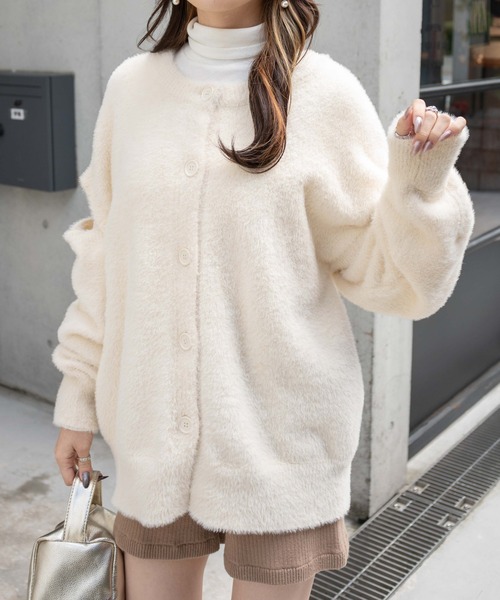 WEGO（ウィゴー）の「WEGO/マルチWAYシャギーBIGカーディガン（カーディガン/ボレロ・レディース・グリーン系その他/アイボリー/ブラック・FREE）」の19枚目の写真