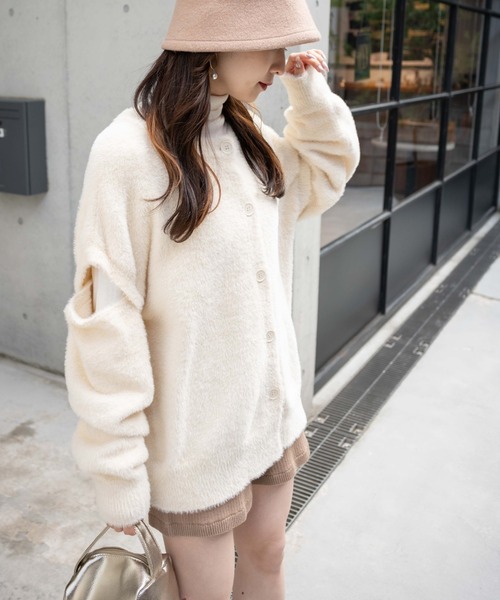 WEGO（ウィゴー）の「WEGO/マルチWAYシャギーBIGカーディガン（カーディガン/ボレロ・レディース・グリーン系その他/アイボリー/ブラック・FREE）」の22枚目の写真