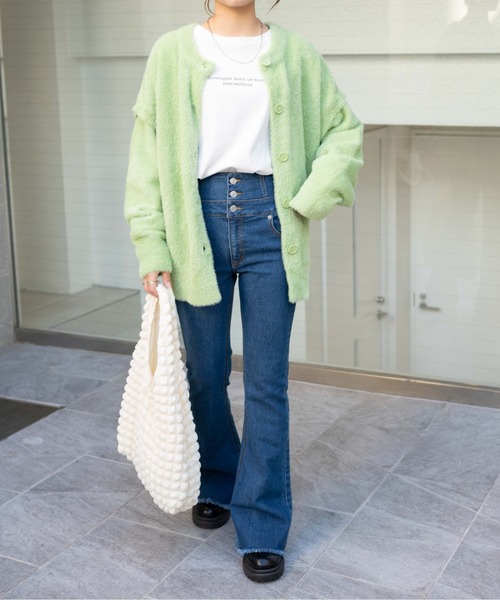 WEGO（ウィゴー）の「WEGO/マルチWAYシャギーBIGカーディガン（カーディガン/ボレロ・レディース・グリーン系その他/アイボリー/ブラック・FREE）」の14枚目の写真