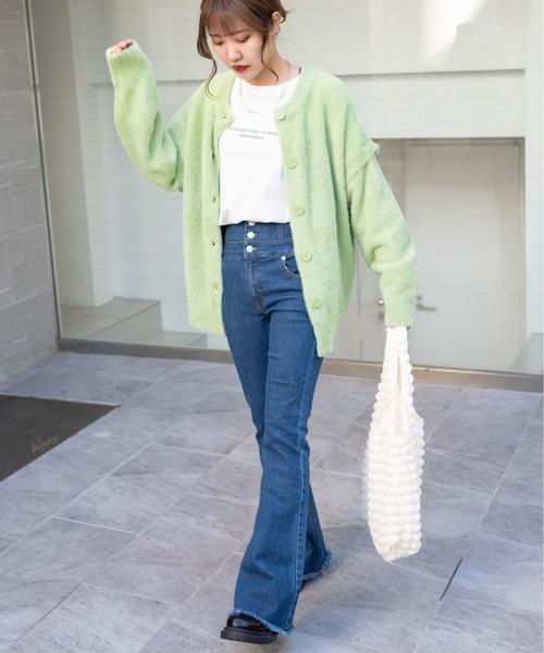 WEGO（ウィゴー）の「WEGO/マルチWAYシャギーBIGカーディガン（カーディガン/ボレロ・レディース・グリーン系その他/アイボリー/ブラック・FREE）」の13枚目の写真