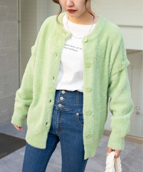 WEGO（ウィゴー）の「WEGO/マルチWAYシャギーBIGカーディガン（カーディガン/ボレロ・レディース・グリーン系その他/アイボリー/ブラック・FREE）」の9枚目の写真