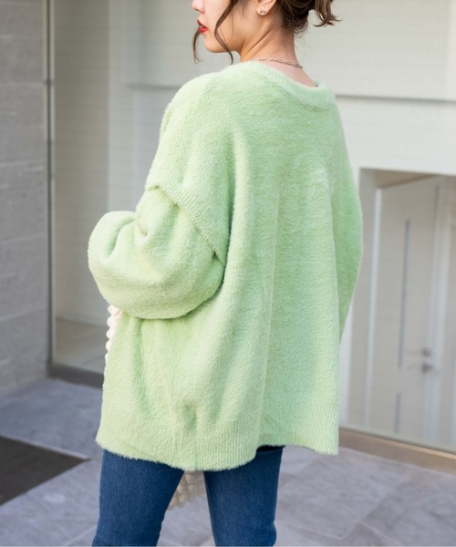 WEGO（ウィゴー）の「WEGO/マルチWAYシャギーBIGカーディガン（カーディガン/ボレロ・レディース・グリーン系その他/アイボリー/ブラック・FREE）」の11枚目の写真