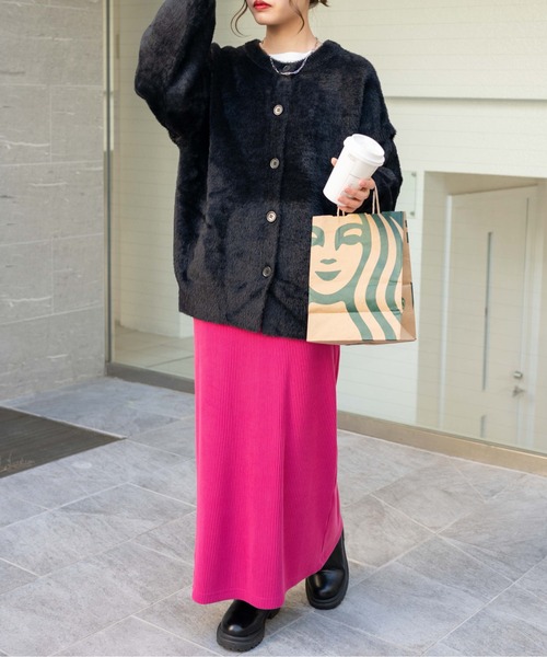 WEGO（ウィゴー）の「WEGO/マルチWAYシャギーBIGカーディガン（カーディガン/ボレロ・レディース・グリーン系その他/アイボリー/ブラック・FREE）」の7枚目の写真