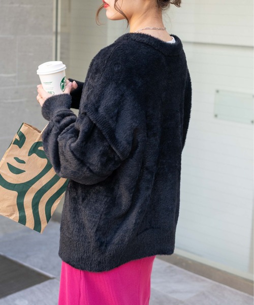 WEGO（ウィゴー）の「WEGO/マルチWAYシャギーBIGカーディガン（カーディガン/ボレロ・レディース・グリーン系その他/アイボリー/ブラック・FREE）」の5枚目の写真