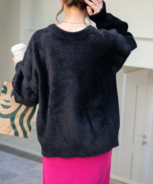 WEGO（ウィゴー）の「WEGO/マルチWAYシャギーBIGカーディガン（カーディガン/ボレロ・レディース・グリーン系その他/アイボリー/ブラック・FREE）」の6枚目の写真