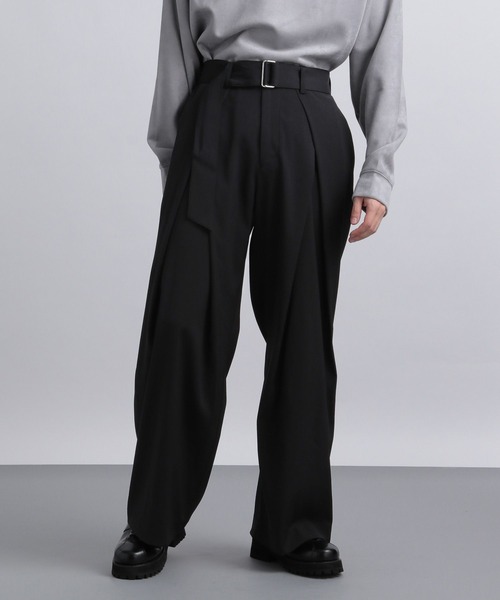 HARE（ハレ）の「【SETUP対応】ディープタックベルトストレートパンツ(HARE)（スラックス・メンズ・ブラック/グリーン・SMALL/MEDIUM）」の3枚目の写真