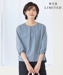 【WEB限定】 ピンストライプジャージー ボリュームスリーブ カットソー