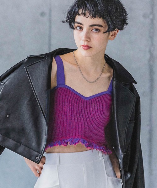 PAGEBOY（ページボーイ）の「メランジフリンジビスチェ（ベスト・レディース・オフホワイト/ブラック/ピンク・FREE）」の3枚目の写真