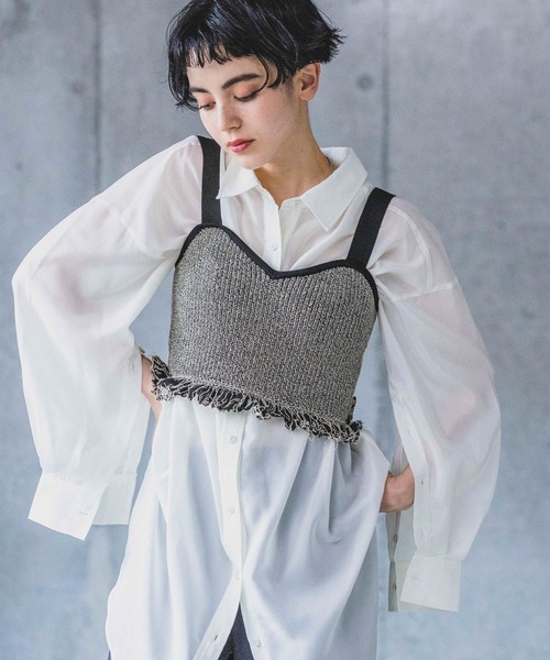 PAGEBOY（ページボーイ）の「メランジフリンジビスチェ（ベスト・レディース・オフホワイト/ブラック/ピンク・FREE）」の4枚目の写真