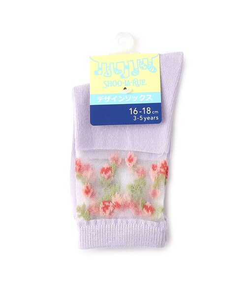 SHOO・LA・RUE（シューラルー）の「◆花シースルークルー丈ソックス（ソックス/靴下・キッズ・オフホワイト/ライトパープル/ネイビー・53/56/59）」の3枚目の写真