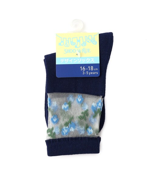 SHOO・LA・RUE（シューラルー）の「◆花シースルークルー丈ソックス（ソックス/靴下・キッズ・オフホワイト/ライトパープル/ネイビー・53/56/59）」の2枚目の写真