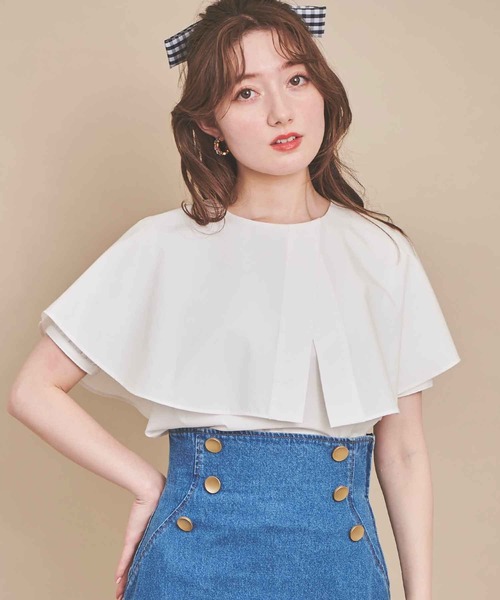 31 Sons de mode（トランテアン　ソン　ドゥ　モード）の「アシメケープカラーブラウス（シャツ/ブラウス・レディース・ブラック×ホワイト/オフホワイト/サックスブルー・フリー）」の17枚目の写真