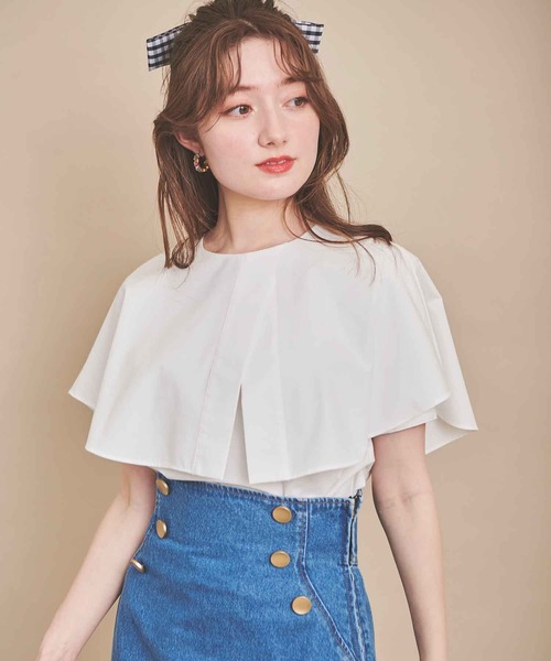 31 Sons de mode（トランテアン　ソン　ドゥ　モード）の「アシメケープカラーブラウス（シャツ/ブラウス・レディース・ブラック×ホワイト/オフホワイト/サックスブルー・フリー）」の21枚目の写真