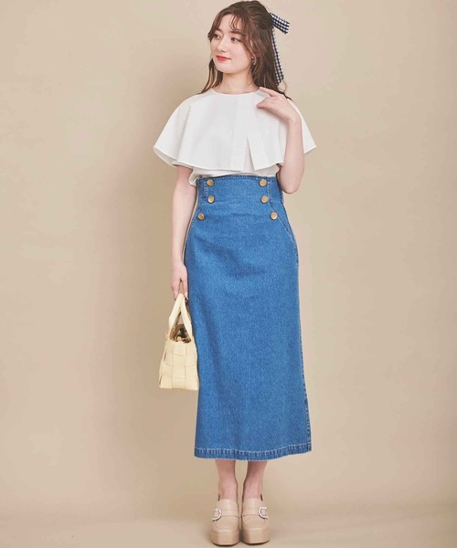 31 Sons de mode（トランテアン　ソン　ドゥ　モード）の「アシメケープカラーブラウス（シャツ/ブラウス・レディース・ブラック×ホワイト/オフホワイト/サックスブルー・フリー）」の6枚目の写真