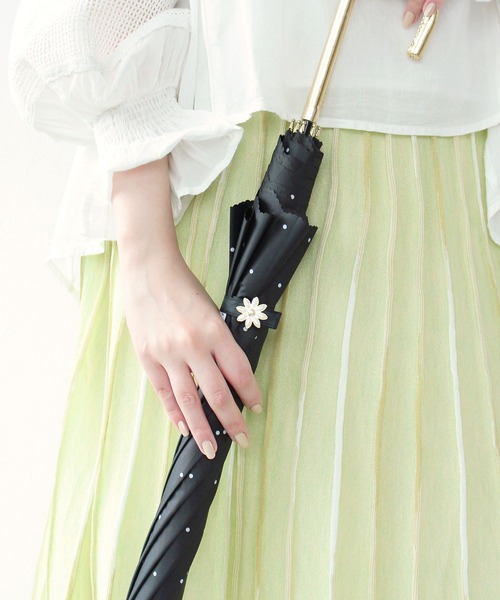 Three Four Time(スリーフォータイム)の「【Wpc.】ドットフラワーポイント長傘 (完全遮光/晴雨兼用) @(長傘・レディース・ブラック/オフホワイト・FREE)」の1枚目の写真