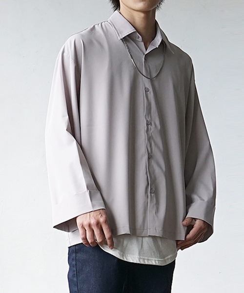 MinoriTY(マイノリティ)の「Aラインビッグスリーブシャツ レギュラーカラー(シャツ/ブラウス・メンズ・グリーン/ブラック/ブルー/グレー・M/L/S)」の3枚目の写真