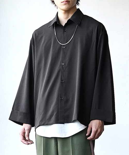 MinoriTY(マイノリティ)の「Aラインビッグスリーブシャツ レギュラーカラー(シャツ/ブラウス・メンズ・グリーン/ブラック/ブルー/グレー・M/L/S)」の2枚目の写真