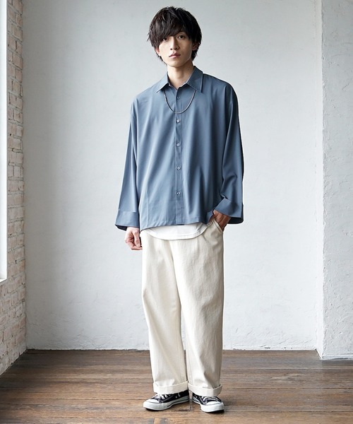 MinoriTY(マイノリティ)の「Aラインビッグスリーブシャツ レギュラーカラー(シャツ/ブラウス・メンズ・グリーン/ブラック/ブルー/グレー・M/L/S)」の16枚目の写真