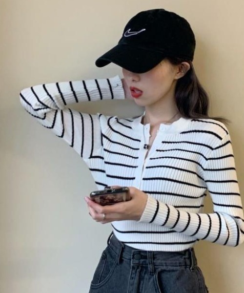 gossip!ロサンゼルス(ゴシップロサンゼルス)の「ボーダーニットプルオーバー(ニット/セーター・レディース・レッド/ホワイト/ブラック・FREE)」の6枚目の写真