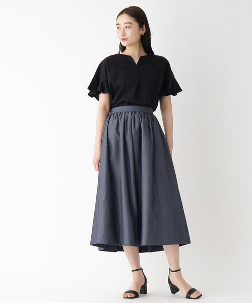 OPAQUE.CLIP（オペークドットクリップ）の「◆シルキースーピマ スキッパーフリルカットソー【イージーケア/接触冷感/洗濯機洗い可】（Tシャツ/カットソー・レディース・ブラウン系その他/ブラック/オフホワイト/ボルドー/ベージュ・34/42/40/38/36）」の22枚目の写真