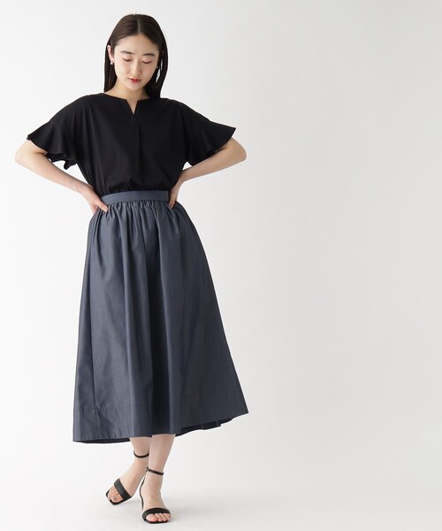 OPAQUE.CLIP（オペークドットクリップ）の「◆シルキースーピマ スキッパーフリルカットソー【イージーケア/接触冷感/洗濯機洗い可】（Tシャツ/カットソー・レディース・ブラウン系その他/ブラック/オフホワイト/ボルドー/ベージュ・34/42/40/38/36）」の13枚目の写真