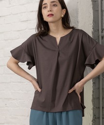 OPAQUE.CLIP | シルキースーピマ スキッパーフリルカットソー【イージーケア/接触冷感/洗濯機洗い可】(Tシャツ/カットソー)