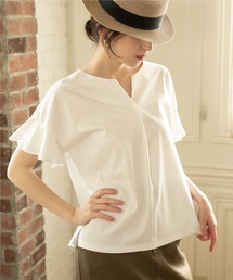 OPAQUE.CLIP | シルキースーピマ スキッパーフリルカットソー【イージーケア/接触冷感/洗濯機洗い可】(Tシャツ/カットソー)