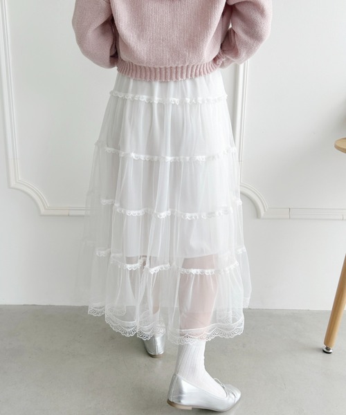 Loueme(ルエム)の「ボリュームティアードチュールスカート(スカート・レディース・ホワイト/ピンク/アイボリー/ブラック・FREE)」の5枚目の写真