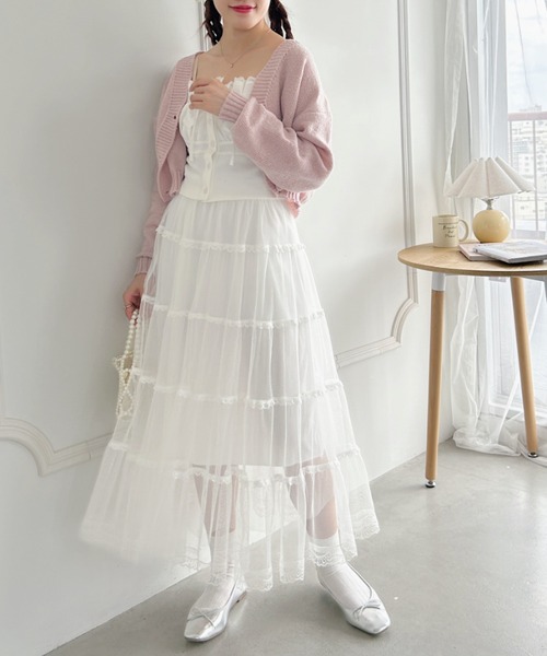 Loueme(ルエム)の「ボリュームティアードチュールスカート(スカート・レディース・ホワイト/ピンク/アイボリー/ブラック・FREE)」の7枚目の写真