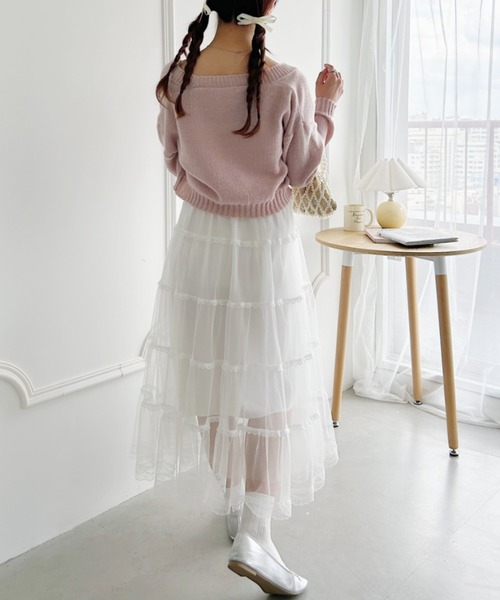 Loueme(ルエム)の「ボリュームティアードチュールスカート(スカート・レディース・ホワイト/ピンク/アイボリー/ブラック・FREE)」の8枚目の写真