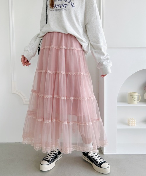 Loueme(ルエム)の「ボリュームティアードチュールスカート(スカート・レディース・ホワイト/ピンク/アイボリー/ブラック・FREE)」の12枚目の写真