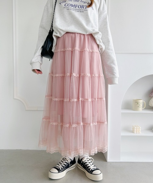 Loueme(ルエム)の「ボリュームティアードチュールスカート(スカート・レディース・ホワイト/ピンク/アイボリー/ブラック・FREE)」の11枚目の写真