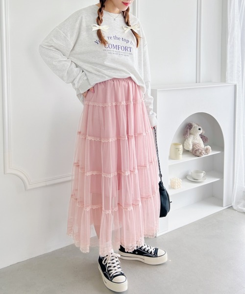 Loueme(ルエム)の「ボリュームティアードチュールスカート(スカート・レディース・ホワイト/ピンク/アイボリー/ブラック・FREE)」の14枚目の写真