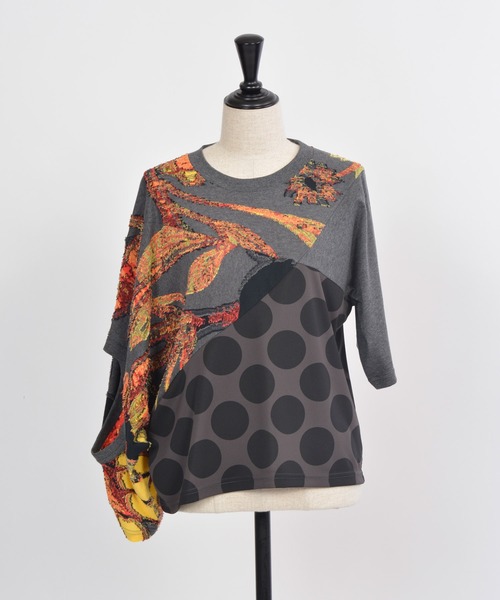 gomme(ゴム)の「サンフラワーJQ フェイクアームDST(Tシャツ/カットソー・レディース・ホワイト×ネイビー/チャコールグレー×ブラック・MEDIUM)」の21枚目の写真
