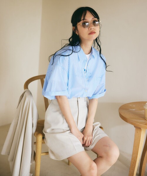 FREAK'S STORE（フリークスストア）の「インドボイルベーシックショートスリーブシャツ（シャツ/ブラウス・レディース・ブラック/ピンク系その他/オフホワイト/ブルー/グリーン・ﾌﾘ-）」の11枚目の写真