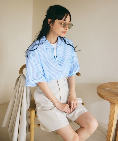 FREAK'S STORE（フリークスストア）の「インドボイルベーシックショートスリーブシャツ（シャツ/ブラウス・レディース・ブラック/ピンク系その他/オフホワイト/ブルー/グリーン・ﾌﾘ-）」の10枚目の写真