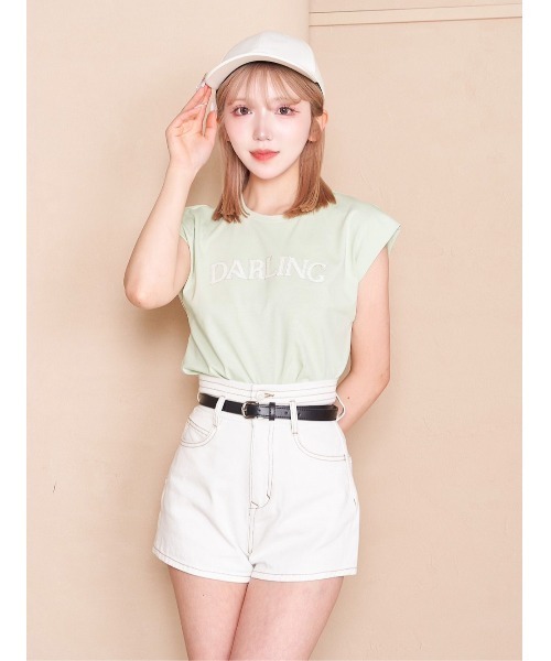 Darich(ダーリッチ)の「レザーアップリケTシャツ(Tシャツ/カットソー・レディース・ミント/サックスブルー/ホワイト/ブラック・FREE)」の3枚目の写真